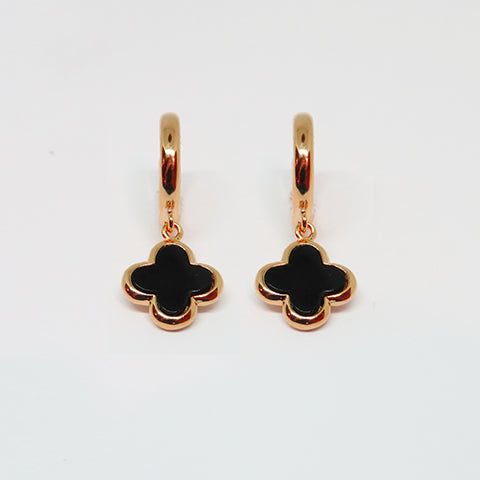 Gammie Clover Onyx Black Rose Gold Hoop Earring