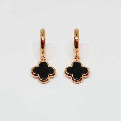 Gammie Clover Onyx Black Rose Gold Hoop Earring