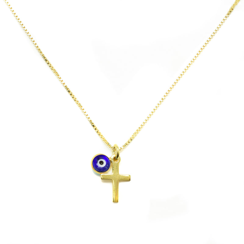Evil Eye Gold Cross Chain Necklace