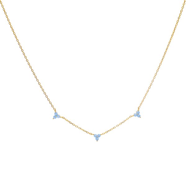 Gammie Blue Swarovski Three Point Flower Crystal Fine Chain Necklace