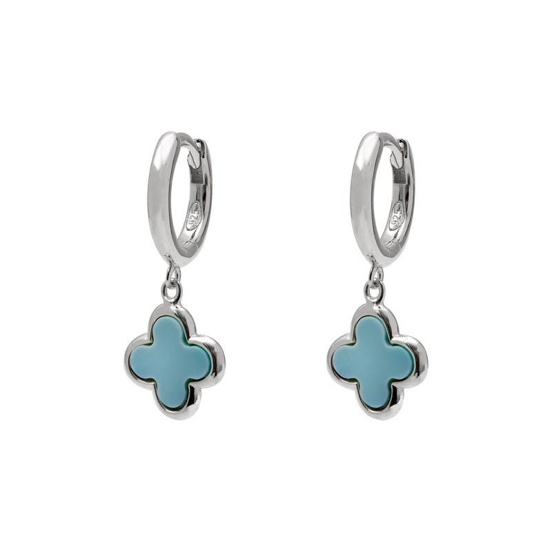 Gam Clover Turquoise Silver Hoop Earring