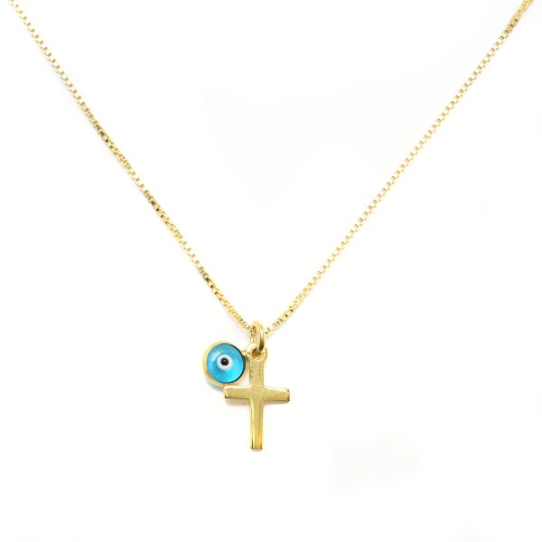 Evil Eye and Gold Cross Chain Necklace