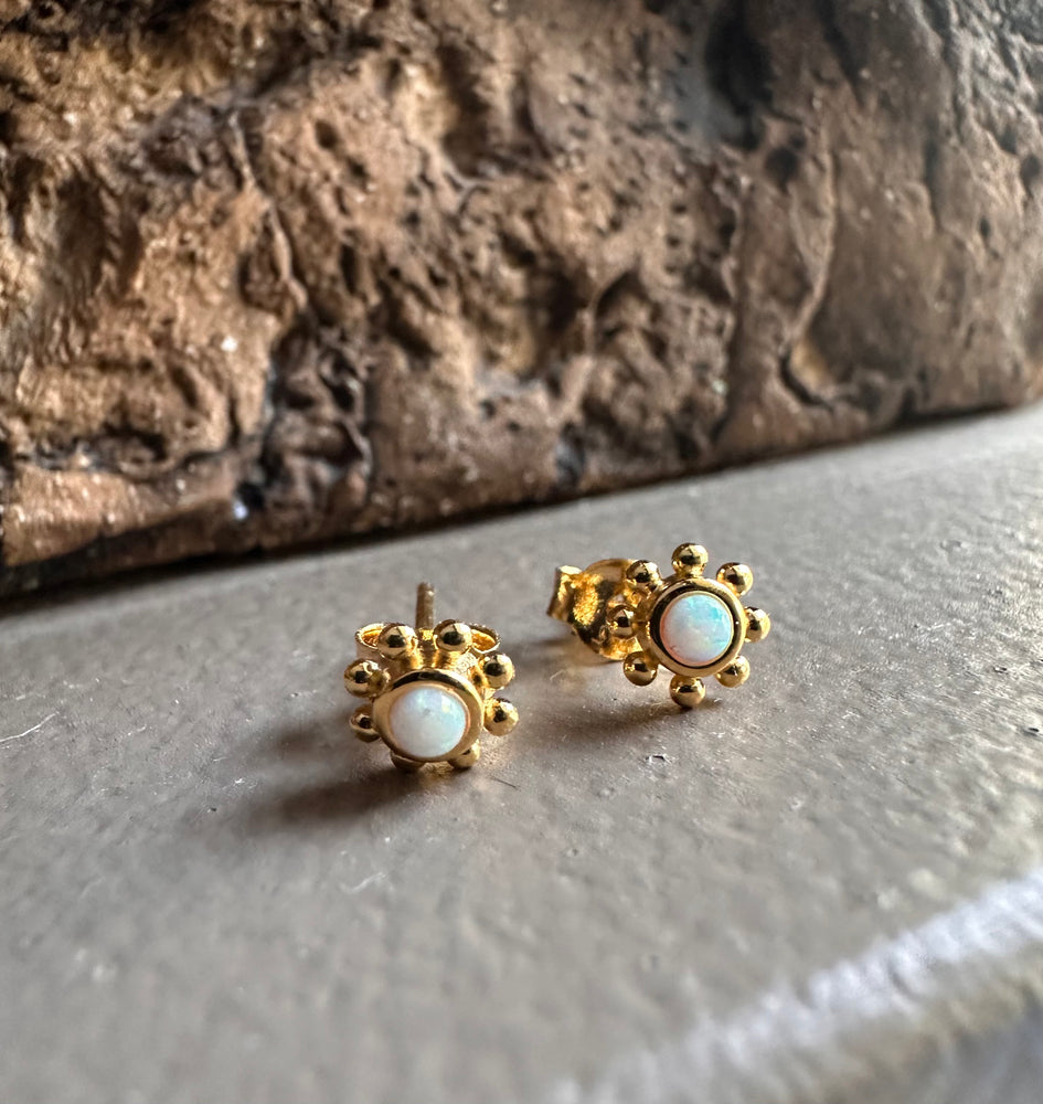 Gammie Gold Blue Opalite Stud Flower Earring