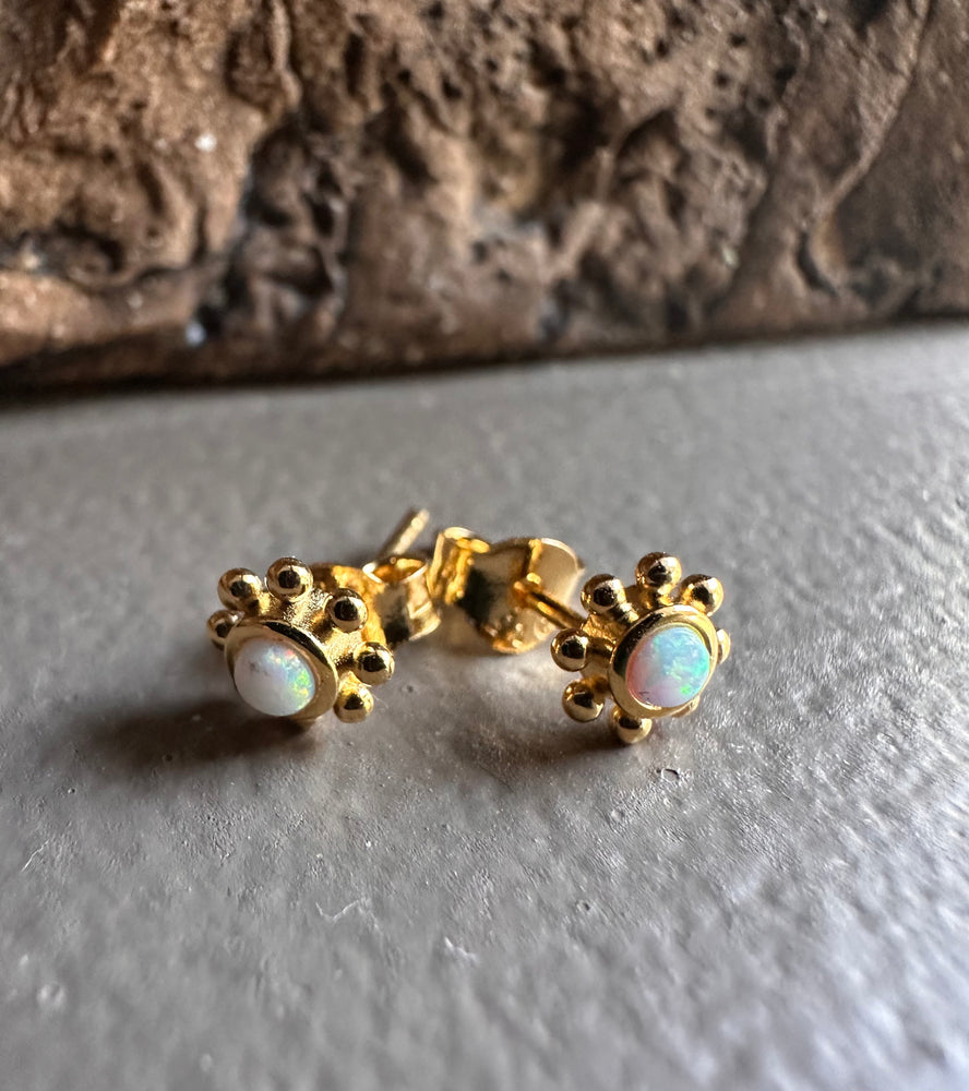 Gammie Gold Blue Opalite Stud Flower Earring