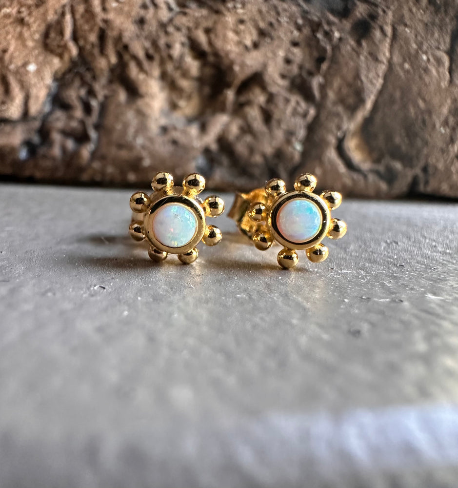 Gammie Gold Blue Opalite Stud Flower Earring