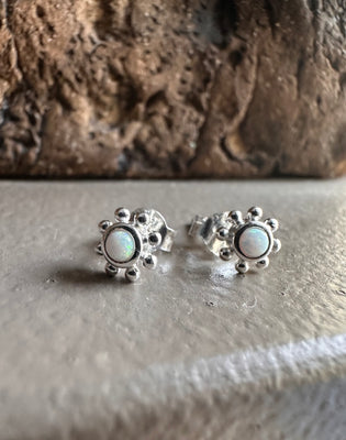 Gammie Gold Blue Opalite Stud Flower Earring