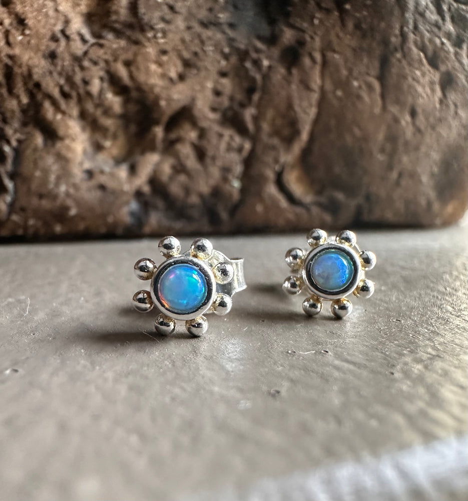 Gammie Gold Blue Opalite Stud Flower Earring