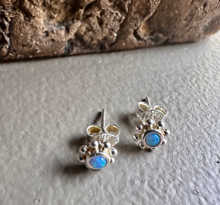 Gammie Gold Blue Opalite Stud Flower Earring