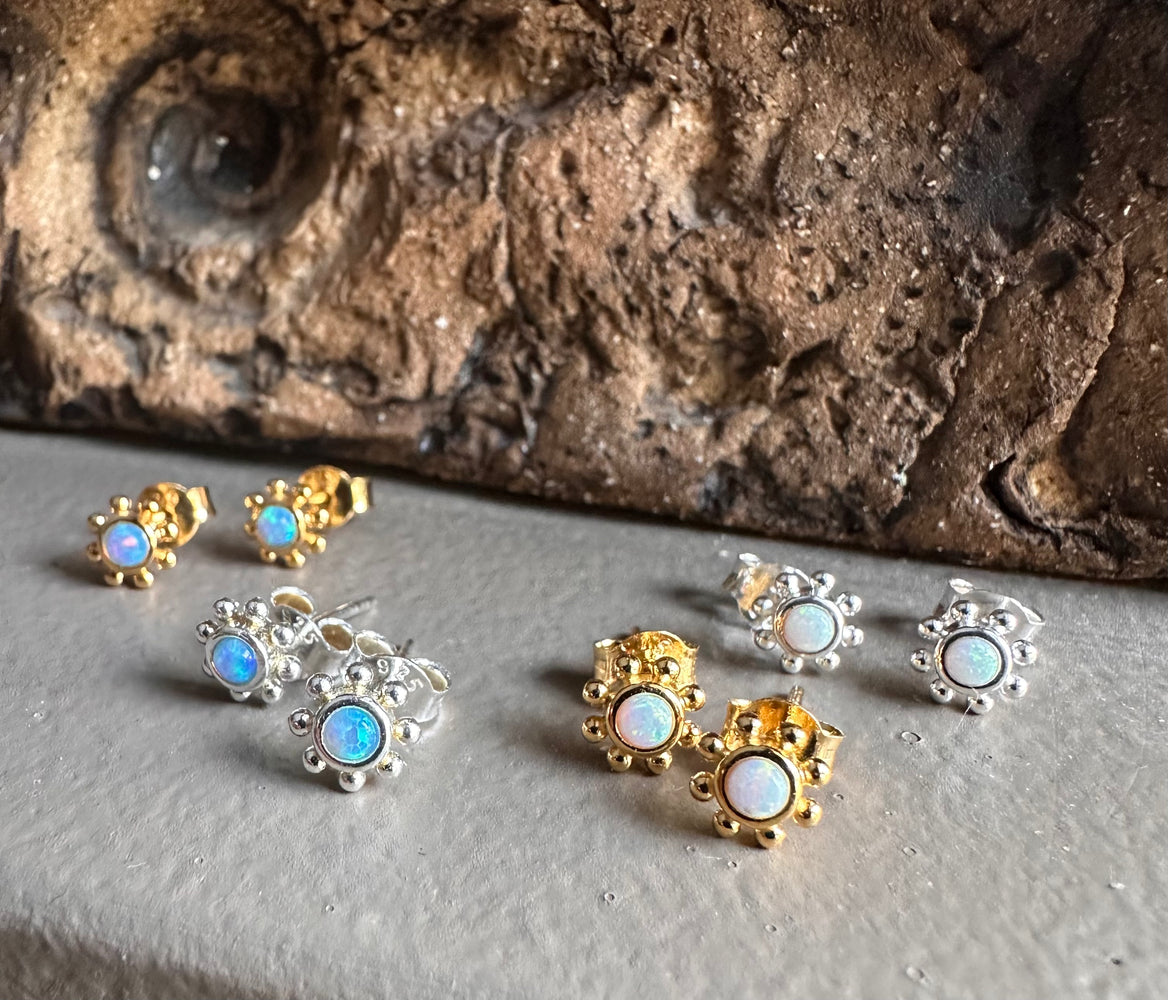 Gammie Gold Blue Opalite Stud Flower Earring