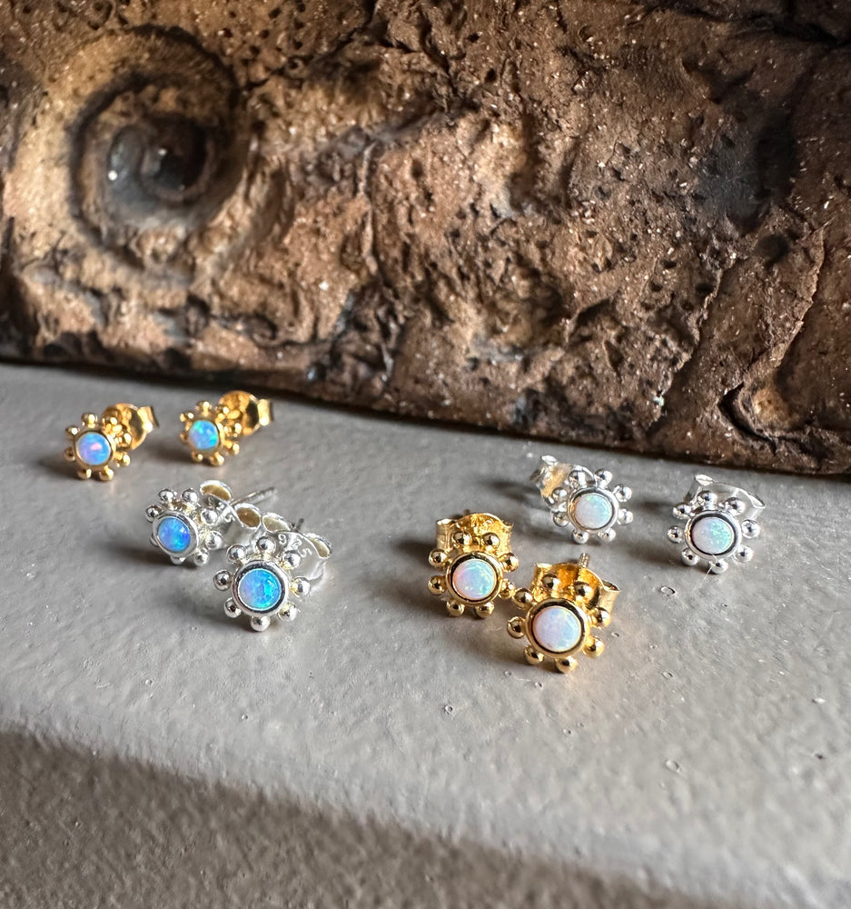 Gammie Gold Blue Opalite Stud Flower Earring