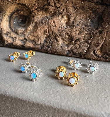 Gammie Gold Blue Opalite Stud Flower Earring