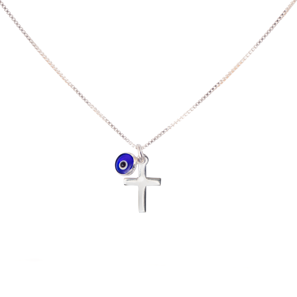 Evil Eye and Silver Cross Chain Necklace