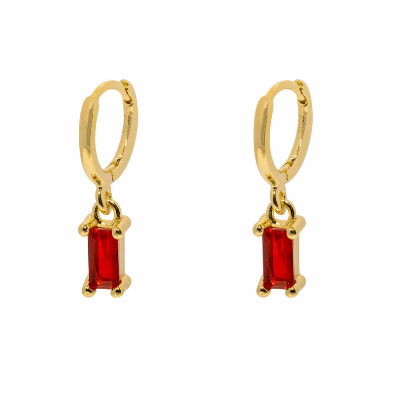 Gam Gold Mini Huggie Red CZ Earring