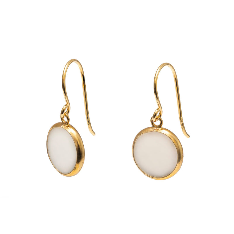 Gold Mother of Pearl Disc Drop Earring