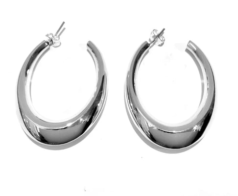 Ironclay Sterling Silver Oval Shaped Hoop Stud Earrings