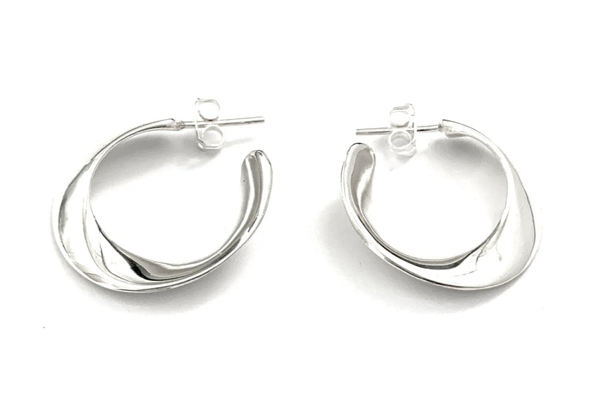 Iron Clay Solid Hoop Waved Sterling Silver Earring