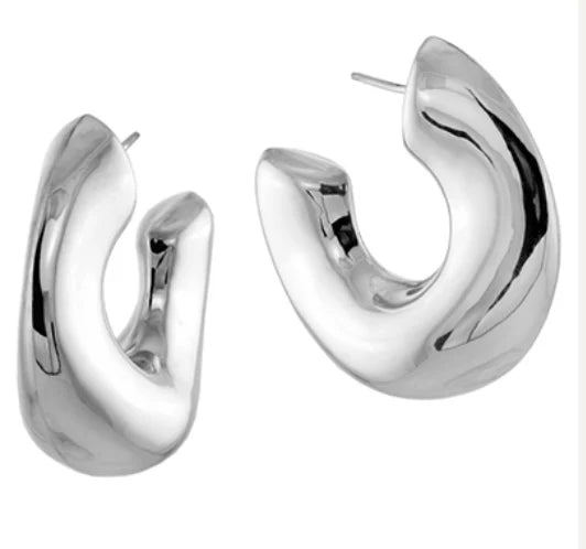 Iron Clay Thick Wanky Hoop 3.8cm Sterling Silver Earring