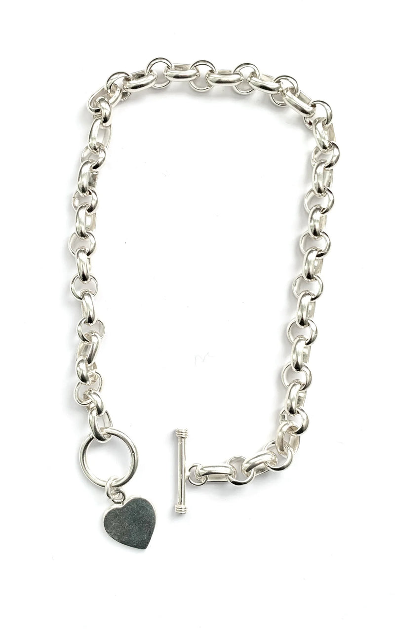 Iron Clay Sterling Silver Link Chain Necklace with Heart Charm