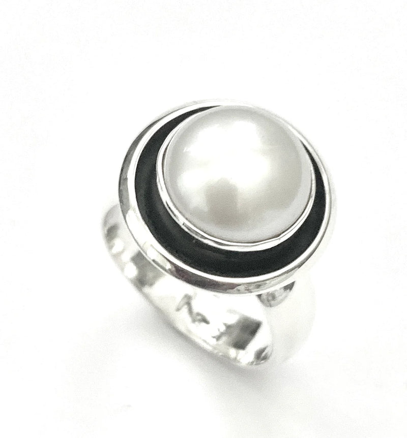 Iron Clay Sterling Silver Pearl Ring