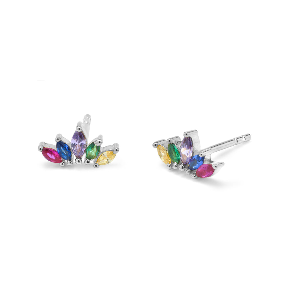 Gammie Silver Multi Zirconia Stud Flower Earring