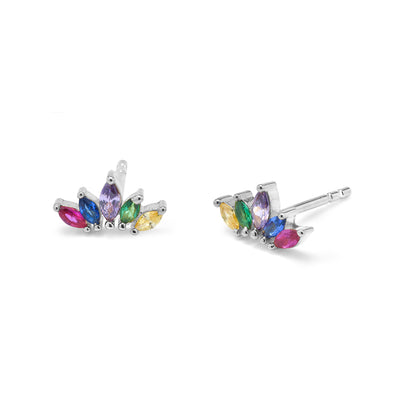 Gammie Silver Multi Zirconia Stud Flower Earring