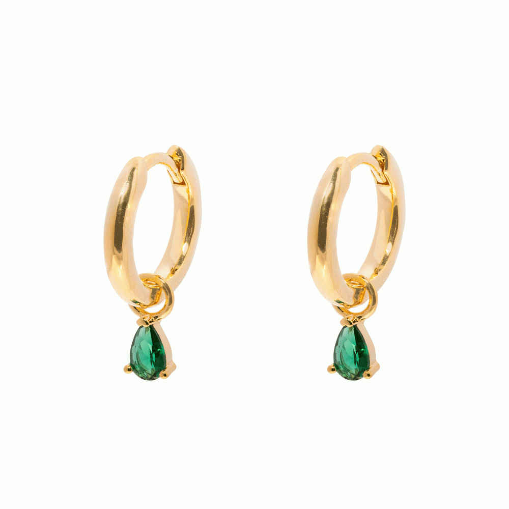 Gammie Green Teardrop Gold Huggy Mini Earring