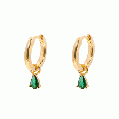Gammie Green Teardrop Gold Huggy Mini Earring