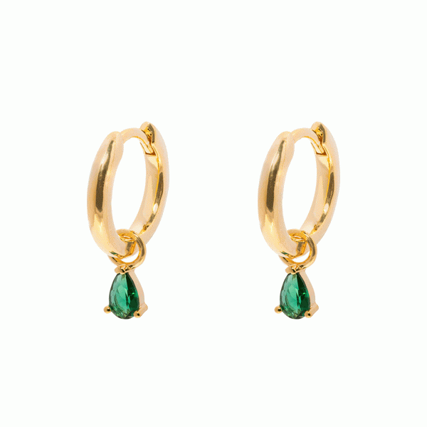 Gammie Green Teardrop Gold Huggy Mini Earring