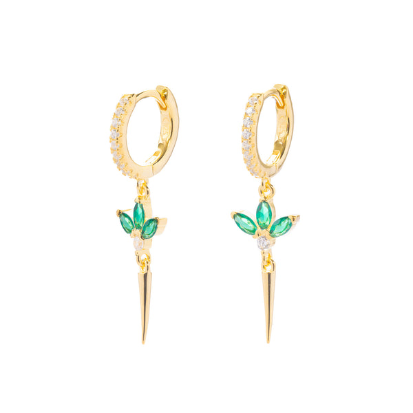 Gammie Gold Green CZ Drop Fan Huggie Earring