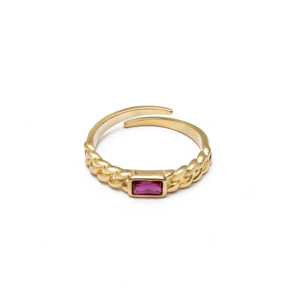 Gammie Gold Plait Stone Adjustable Ring