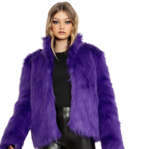 Palme Crop Purple Faux Fur Jacket