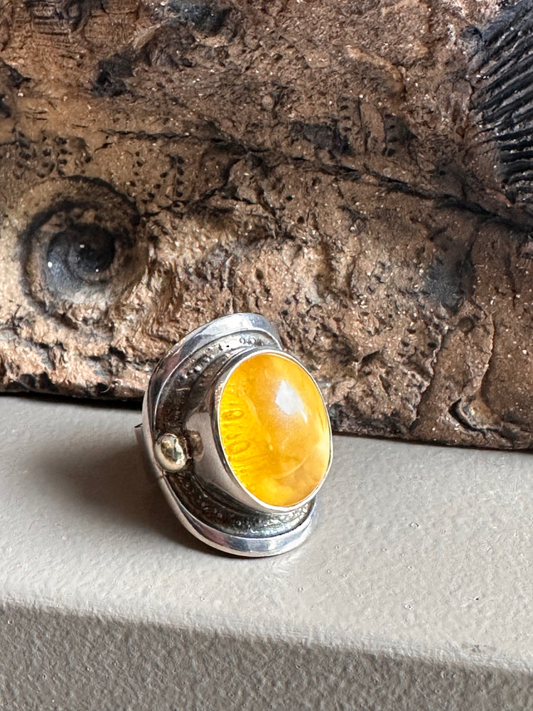 Sterling Silver Butterscotch Amber Wide  Ring
