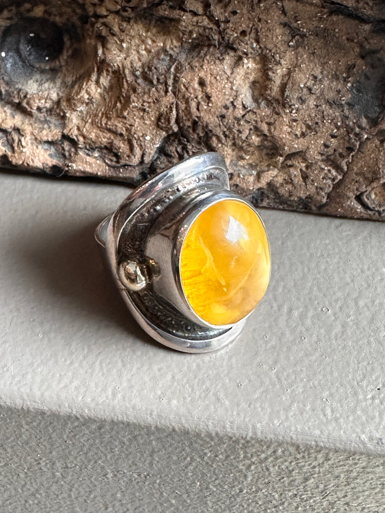 Sterling Silver Butterscotch Amber Wide  Ring