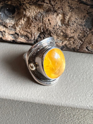 Sterling Silver Butterscotch Amber Wide  Ring