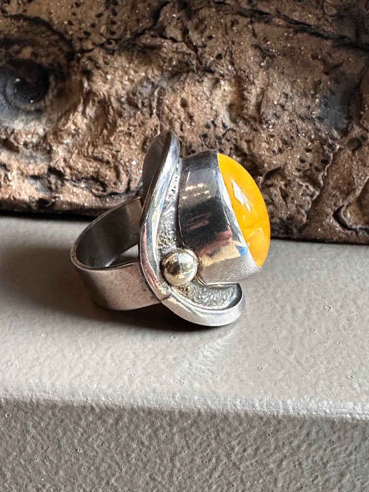 Sterling Silver Butterscotch Amber Wide  Ring