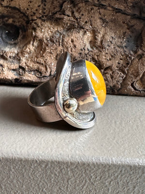 Sterling Silver Butterscotch Amber Wide  Ring