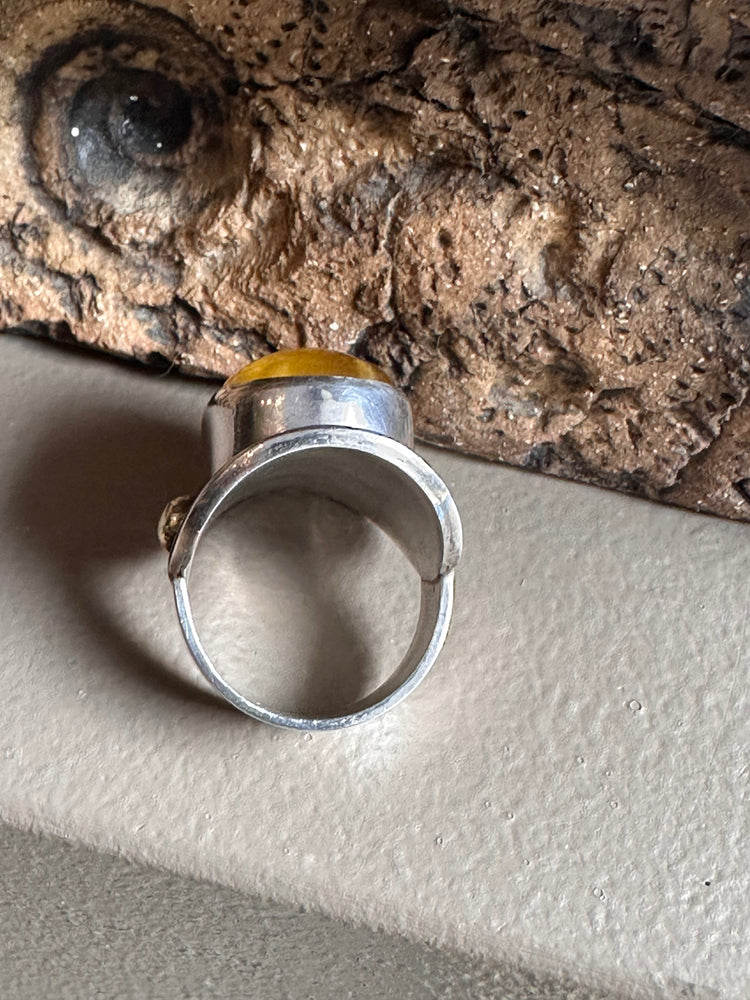 Sterling Silver Butterscotch Amber Wide  Ring