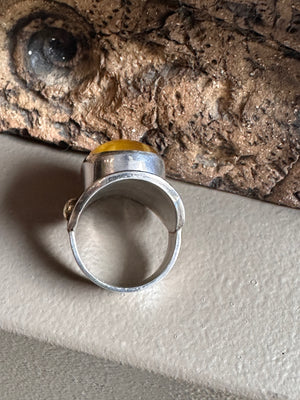 Sterling Silver Butterscotch Amber Wide  Ring