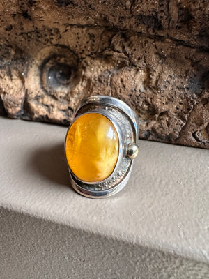 Sterling Silver Butterscotch Amber Wide  Ring