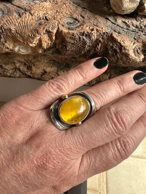 Sterling Silver Butterscotch Amber Wide  Ring