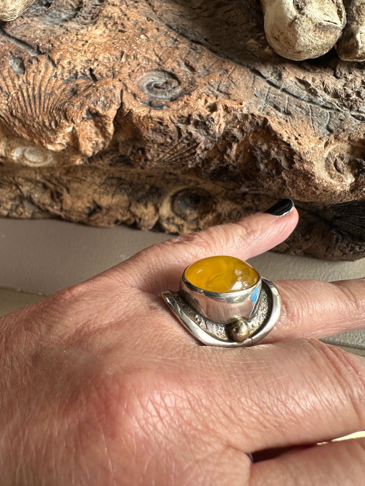 Sterling Silver Butterscotch Amber Wide  Ring