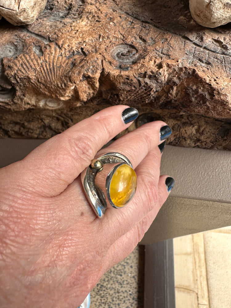 Sterling Silver Butterscotch Amber Wide  Ring