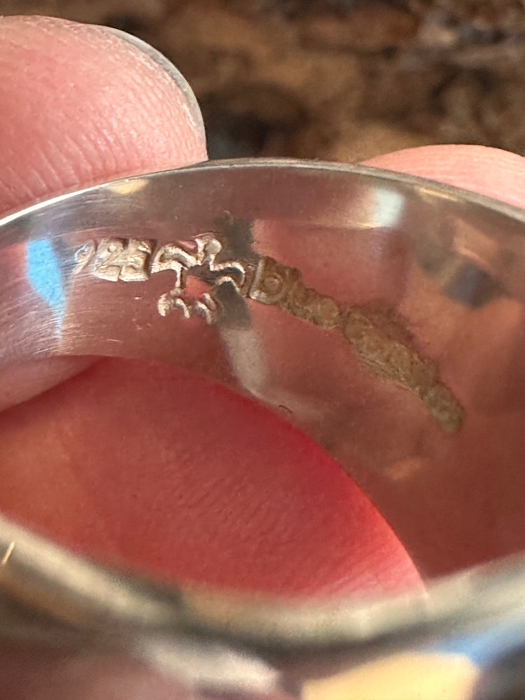 Sterling Silver and Rainbow Moonstone Beaten Wide Ring