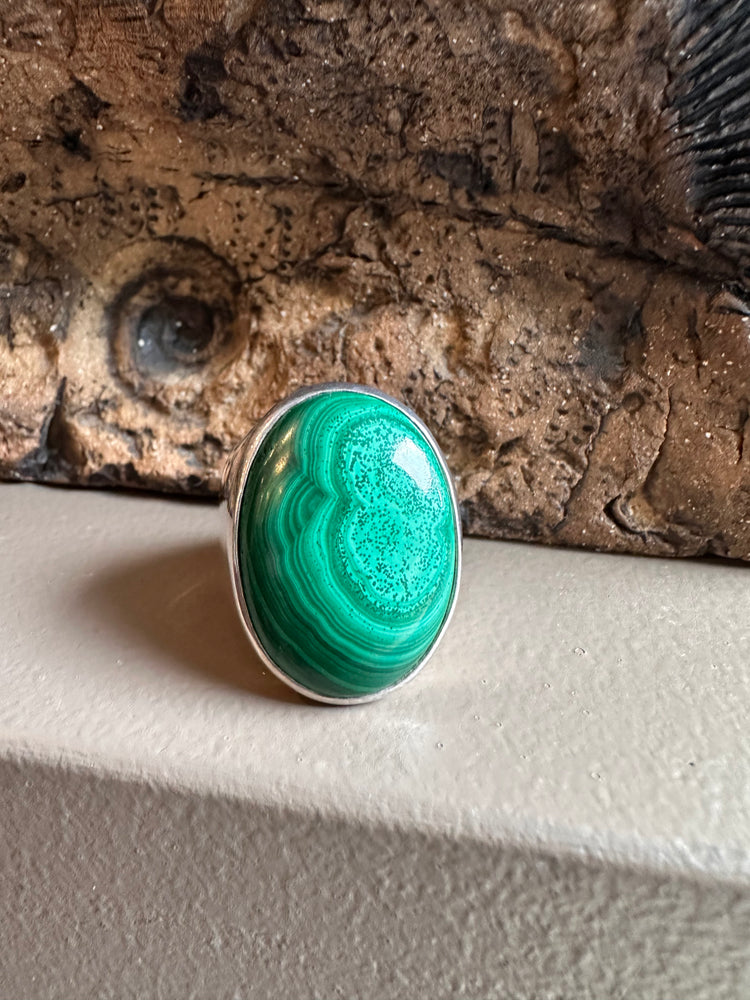 Sterling Silver and Malachite Wide Ring