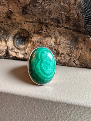Sterling Silver and Malachite Wide Ring