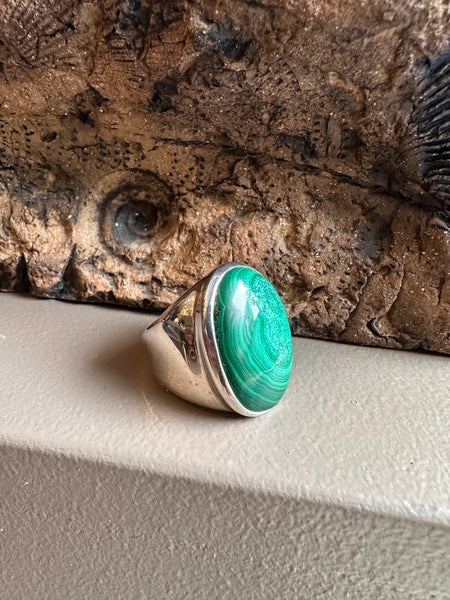 Sterling Silver and Malachite Wide Ring