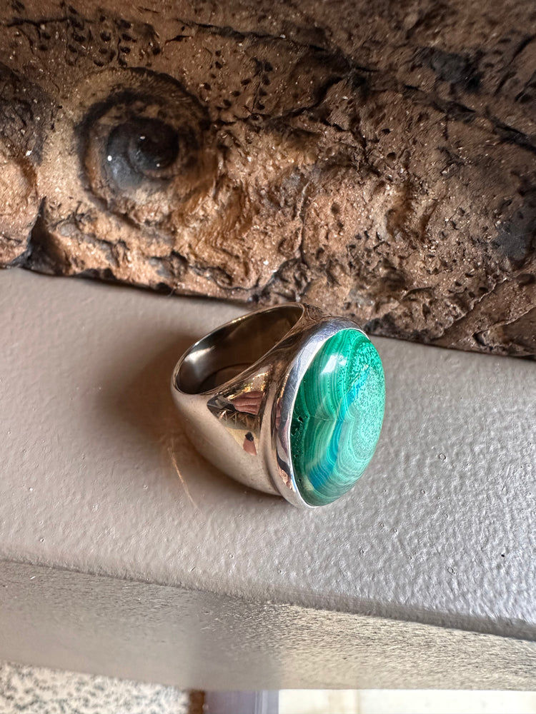 Sterling Silver and Malachite Wide Ring