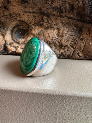 Sterling Silver and Malachite Wide Ring