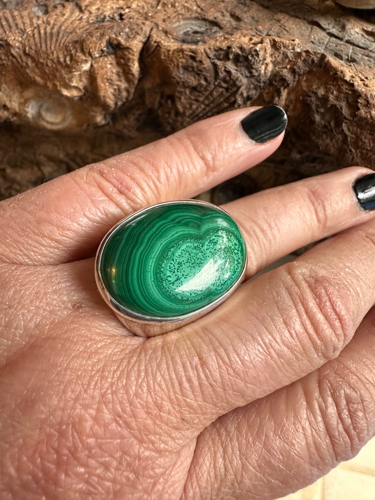 Sterling Silver and Malachite Wide Ring
