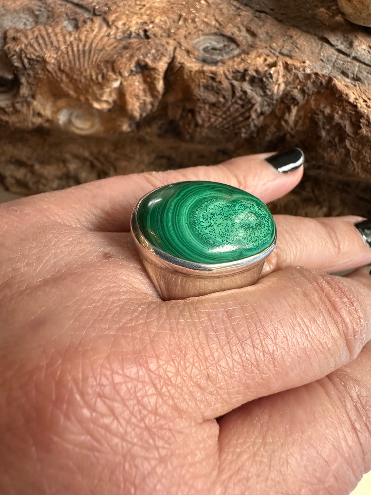 Sterling Silver and Malachite Wide Ring